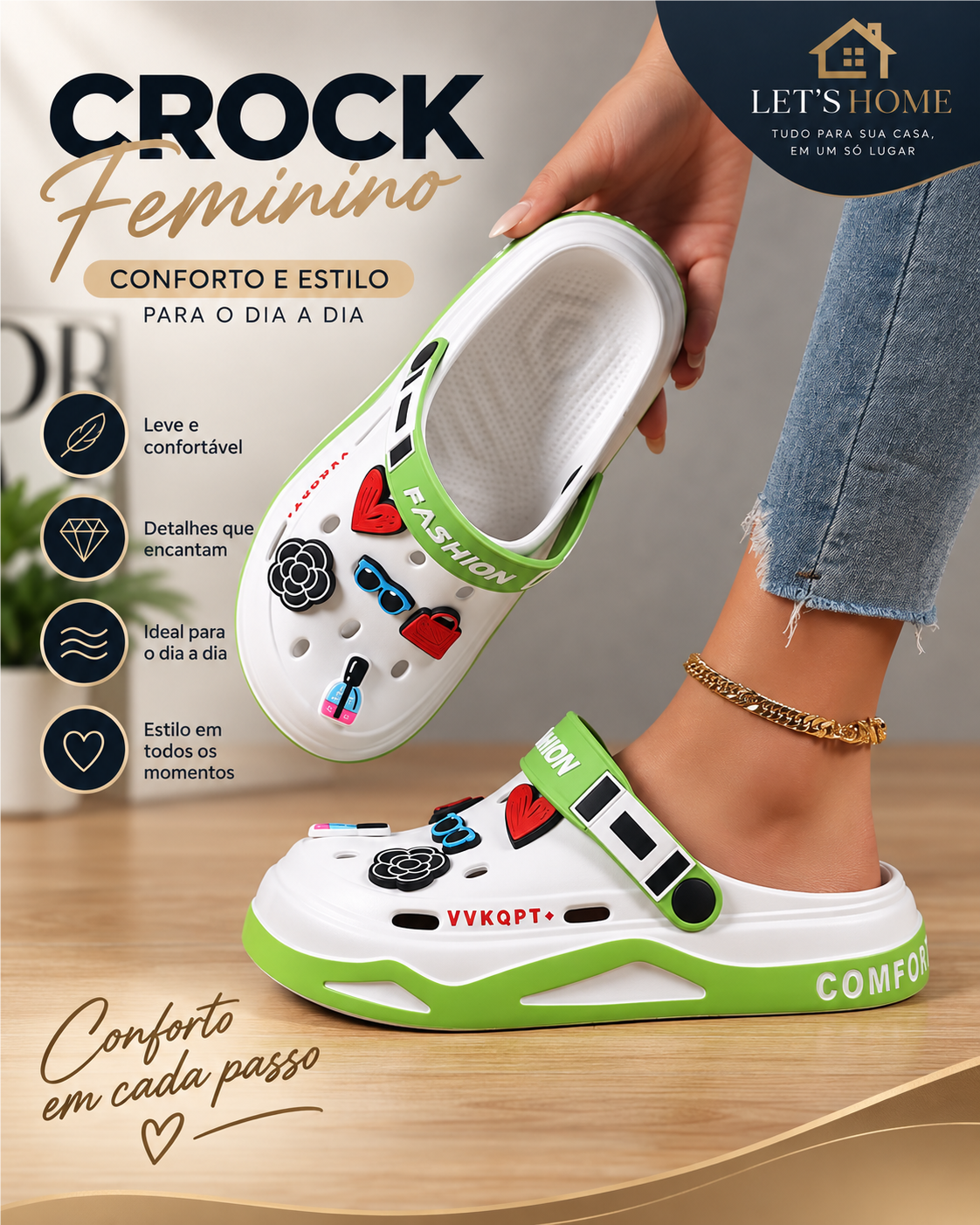 Crock Fashion com Pingentes – Conforto & Estilo