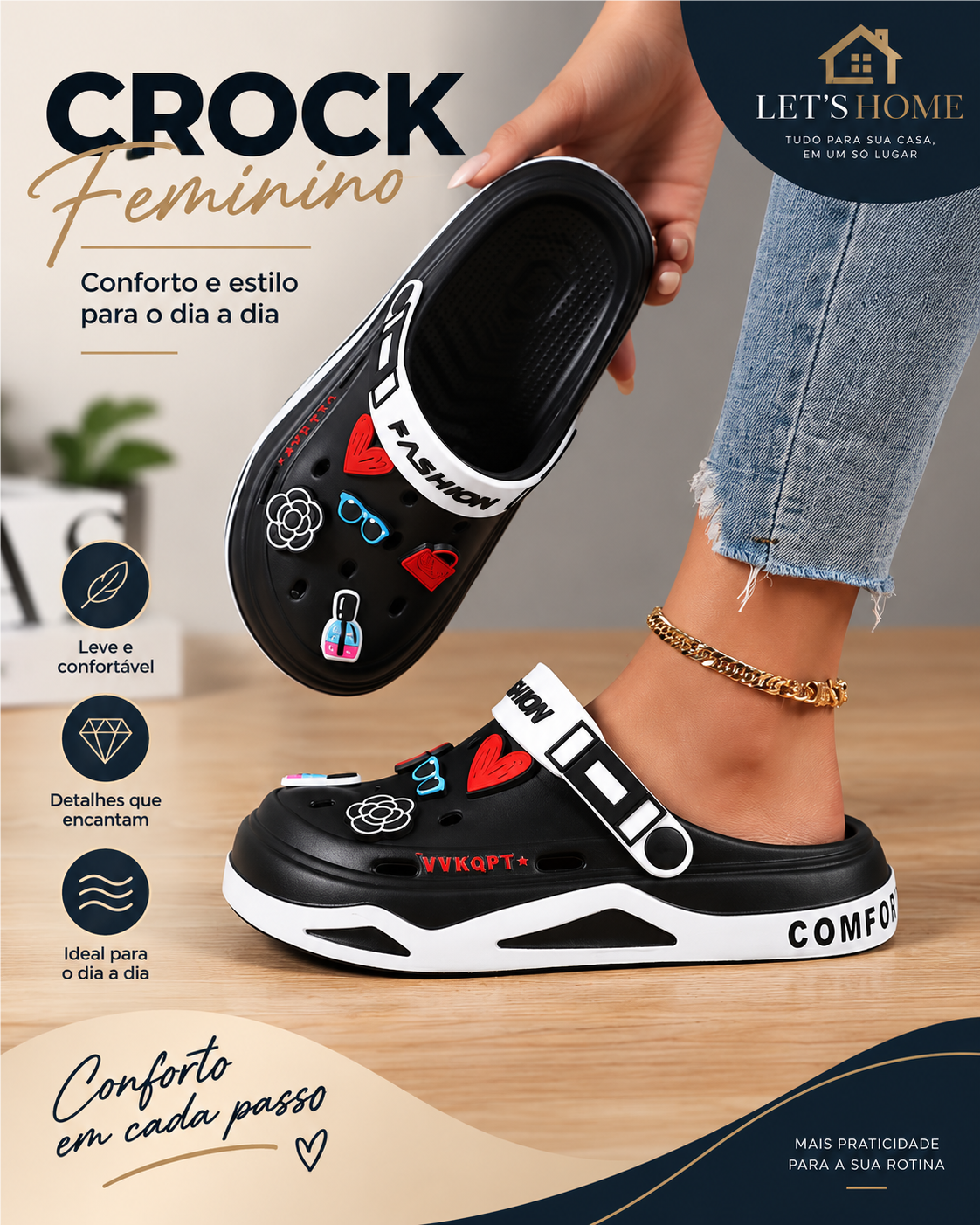 Crock Fashion com Pingentes – Conforto & Estilo